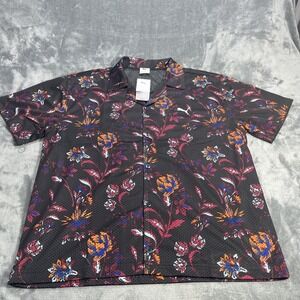 Puma Shirt Mens Large Paradise Golf Active Relaxed Fit Mesh Button Floral Black